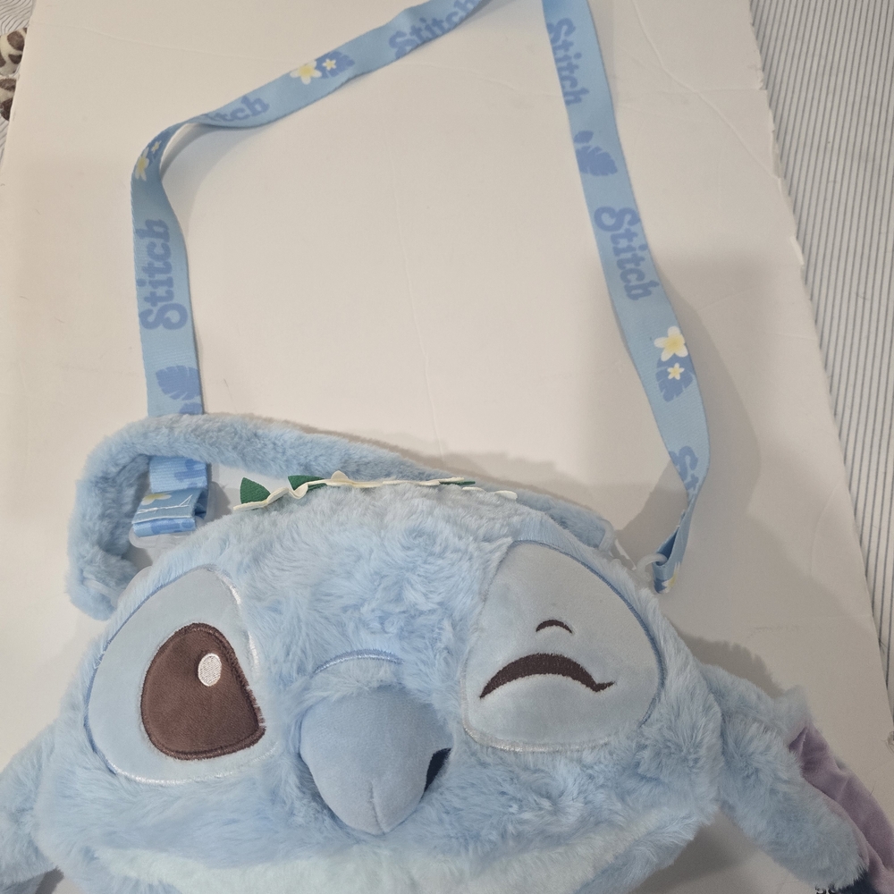 Blue Stitch Plush Crossbody Bag